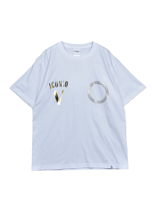 【ICONIQ】 V ゴールド箔プリント ショートスリーブ TEE