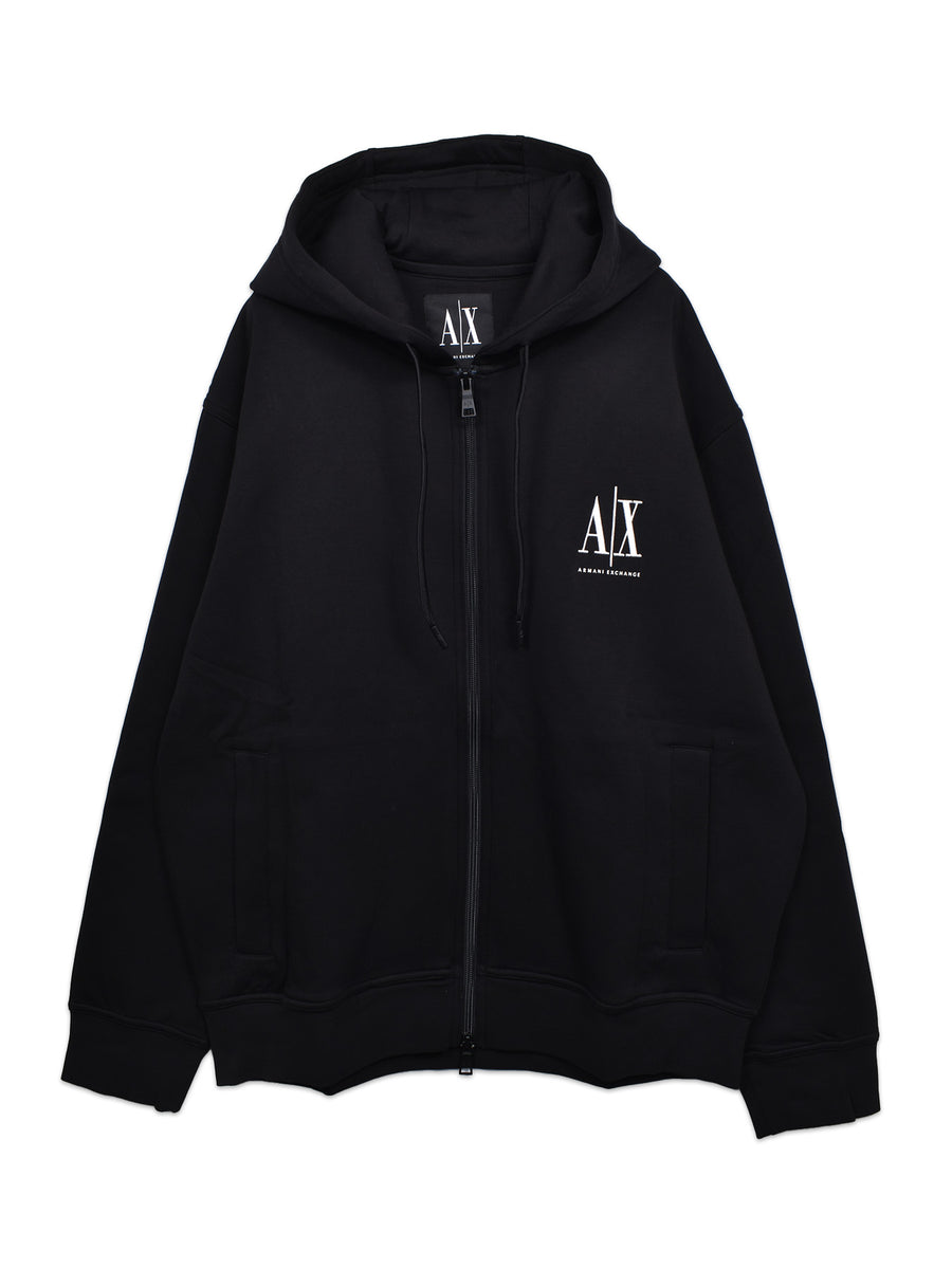 A|X ブラック フルジップ パーカー ARMANI EXCHAGE】AX ジップアップフーデッドスウェットシャツ