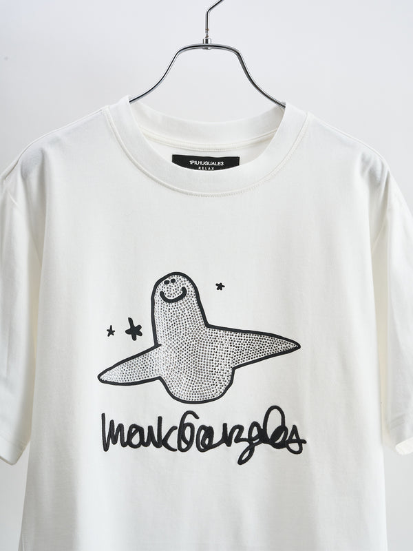 【1PIU1UGUALE3】1PIU1UGUALE3 RELAX × Mark Gonzales グラデーションラインストーン半袖Tシャツ