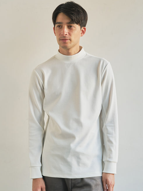 【TRANSITION】グレンチェックジャガードモックネックロングスリーブTEE