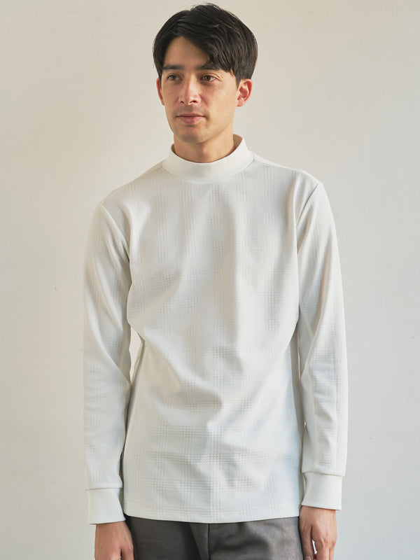 【TRANSITION】グレンチェックジャガードモックネックロングスリーブTEE