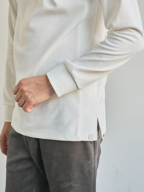 【TRANSITION】グレンチェックジャガードモックネックロングスリーブTEE