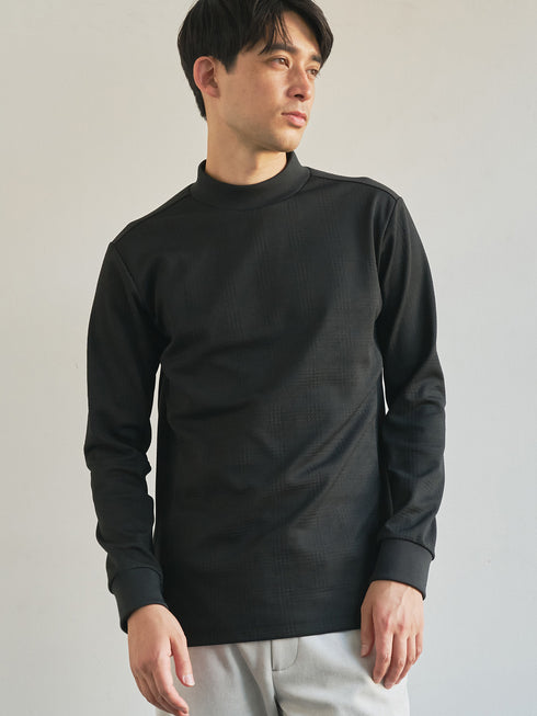【TRANSITION】グレンチェックジャガードモックネックロングスリーブTEE