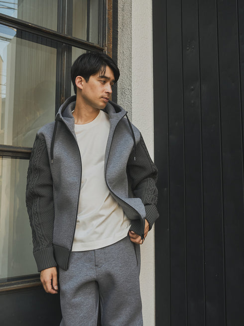 【TRANSITION】ダンボールニット×5ゲージニットフロントジップパーカー