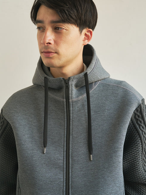 【TRANSITION】ダンボールニット×5ゲージニットフロントジップパーカー