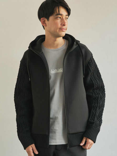 【TRANSITION】ダンボールニット×5ゲージニットフロントジップパーカー