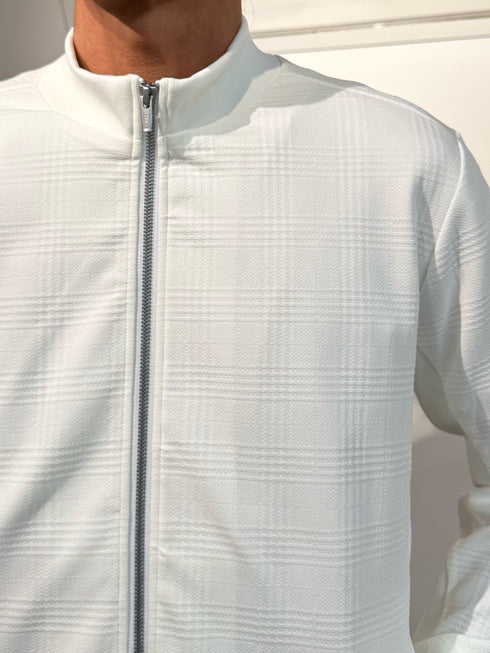 【TRANSITION】チェックジャガードモックネックフロントジップTEE