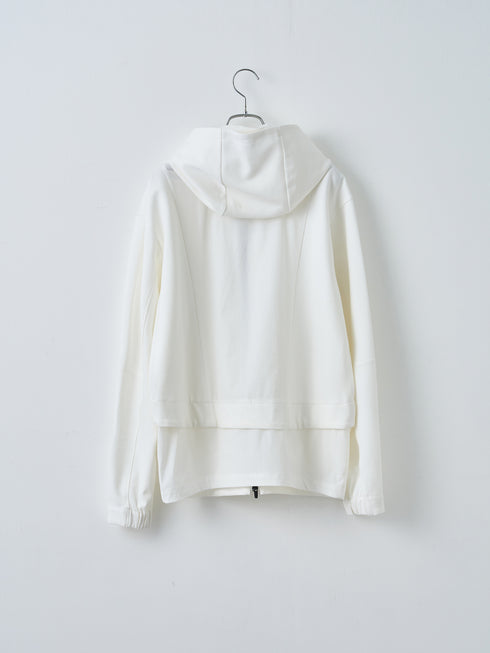 【TRANSITION】ポンチ×ストレッチナイロン切り替えフーデッドブルゾン