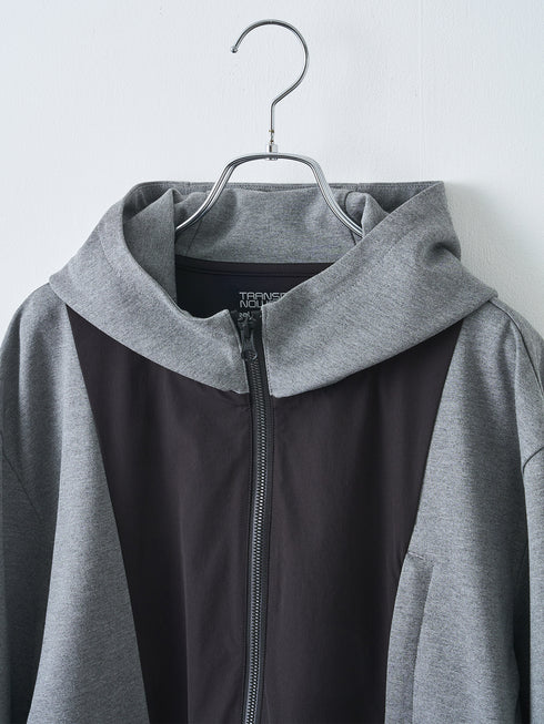 【TRANSITION】ポンチ×ストレッチナイロン切り替えフーデッドブルゾン